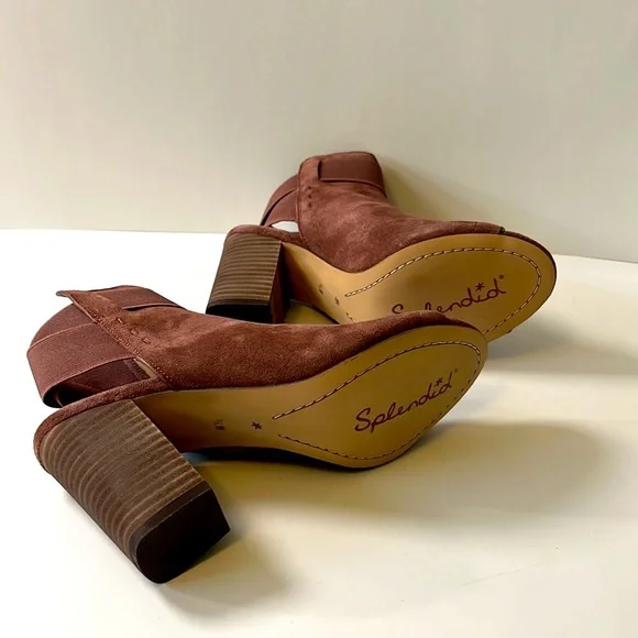 Splendid 'Open Toe Suede Booties, Burgundy, size 6.5 - Picture 9 of 11